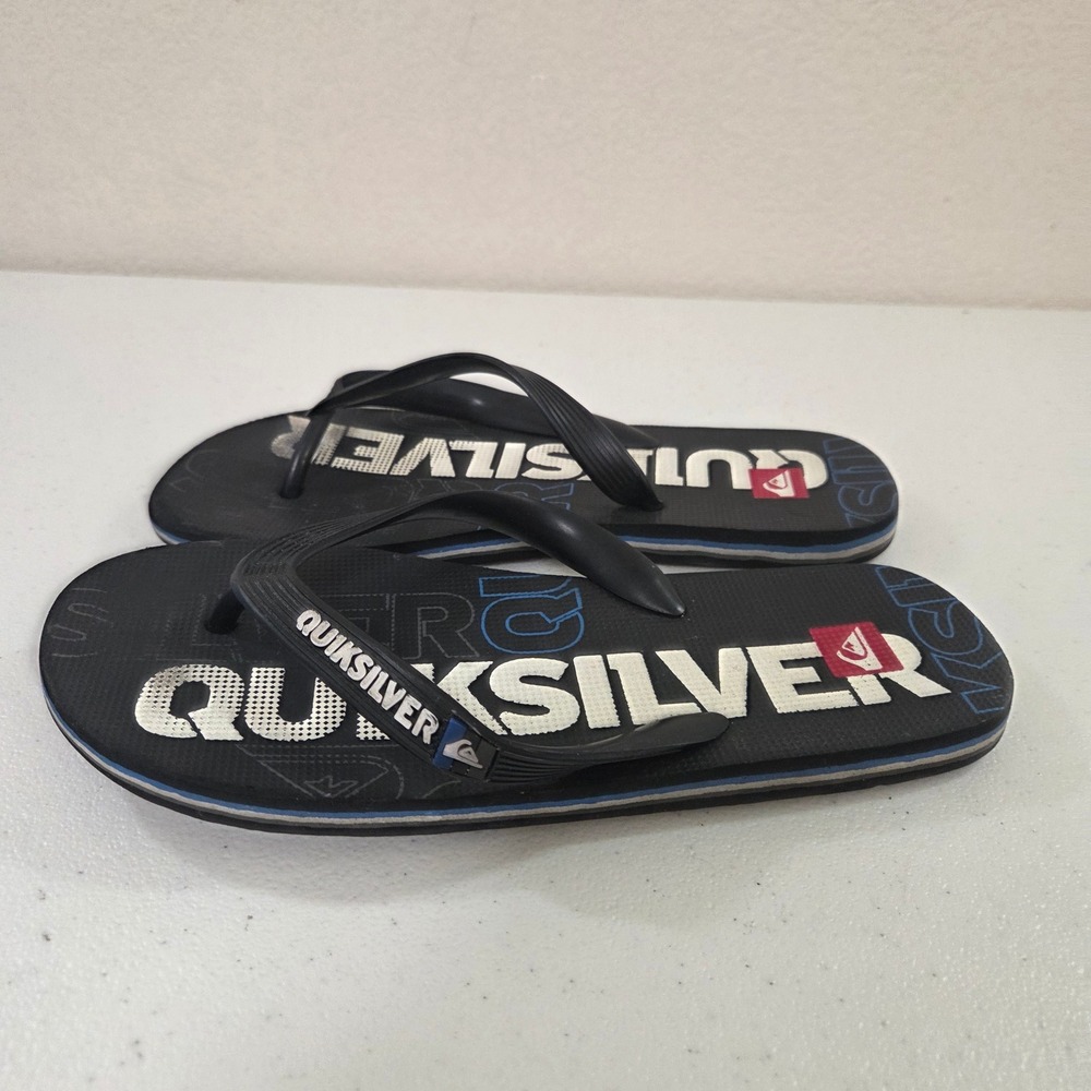 Quiksilver Mens Black Graphic Logo‎ Flip Flops Thong Sandals Size 6/7